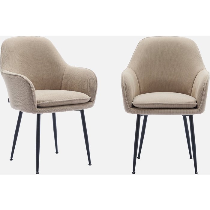 Sillón de pana con patas de metal negro mate, set de 2 beige - 57x59x84.5 cm