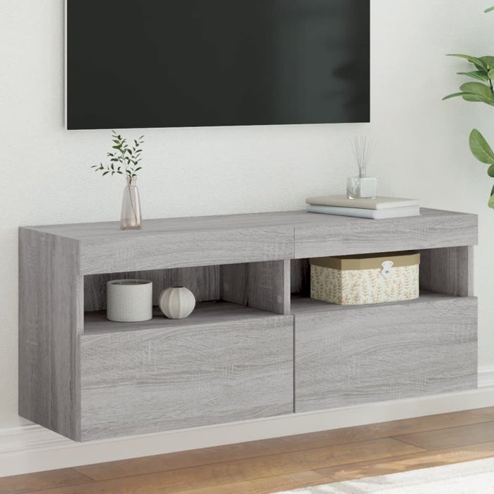 Mueble de tv de pared con luces led gris sonoma, 100x30x40 cm