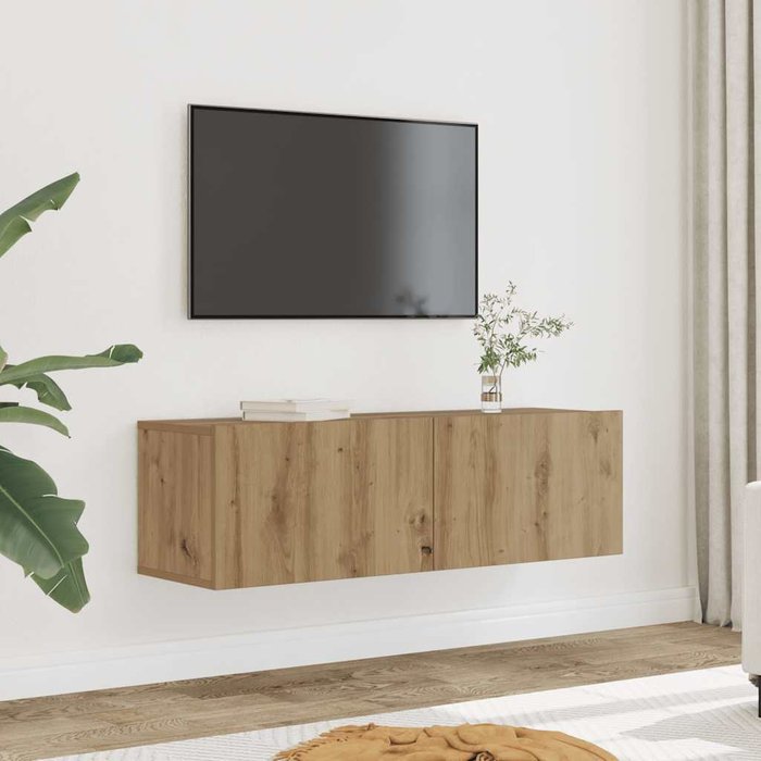 Mueble de tv de pared de 2 piezas en roble trabajado a mano, 100x30x30 cm