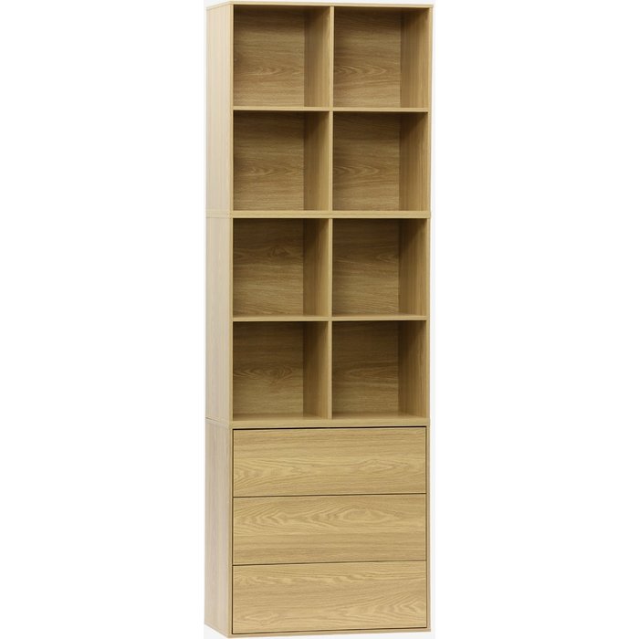 Estantería, biblioteca modular con 3 cajones y 8 nichos roble - 70x35x70 cm