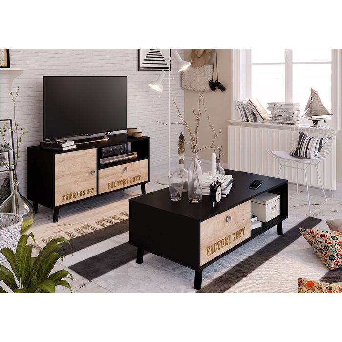 Mesa de centro factory impresión 110x55x40 negro y roble talesa