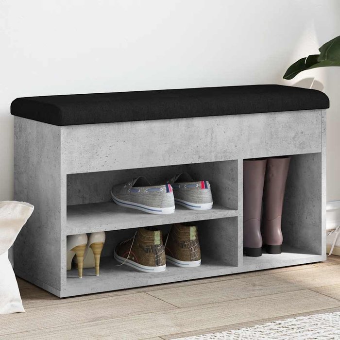 Banco zapatero gris hormigón 82x32x45,5 cm de madera contrachapada
