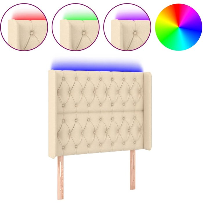 Cabecero cama - mueble cabecero con led de tela color crema 93x16x118/128 cm