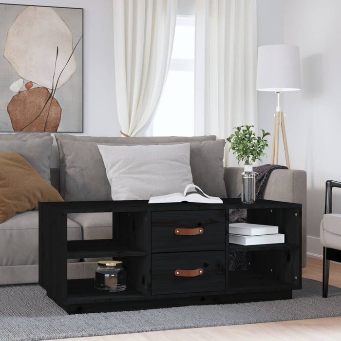 Mesa de centro negra 100x50x41 cm madera maciza de pino