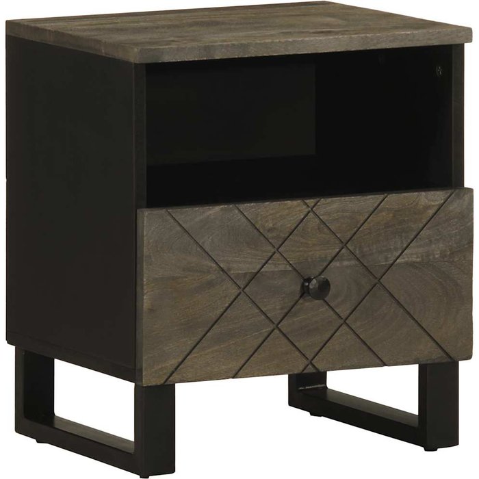 Mesita de noche negra de 40x33x46 cm, de madera maciza de mango.