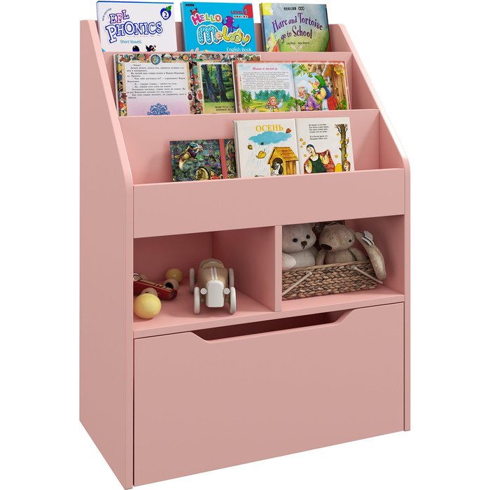 Estantería infantil con cajón, librería compartimentada, 60 x 29,9 x 90 cm, rosa