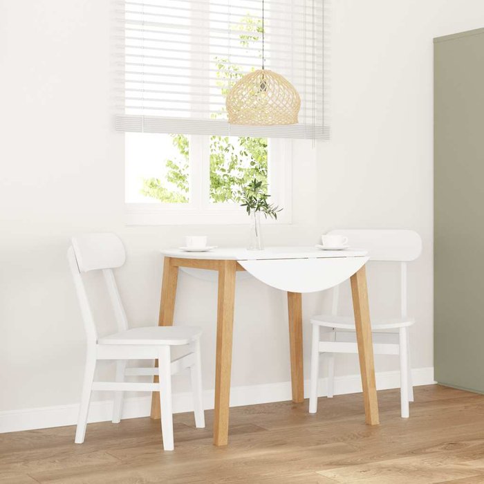 Sillas de comedor de 2 piezas, blancas, de madera maciza y caucho.