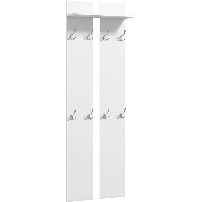 Perchero de pared moderno 8 ganchos con estante 55x21x170cm blanco