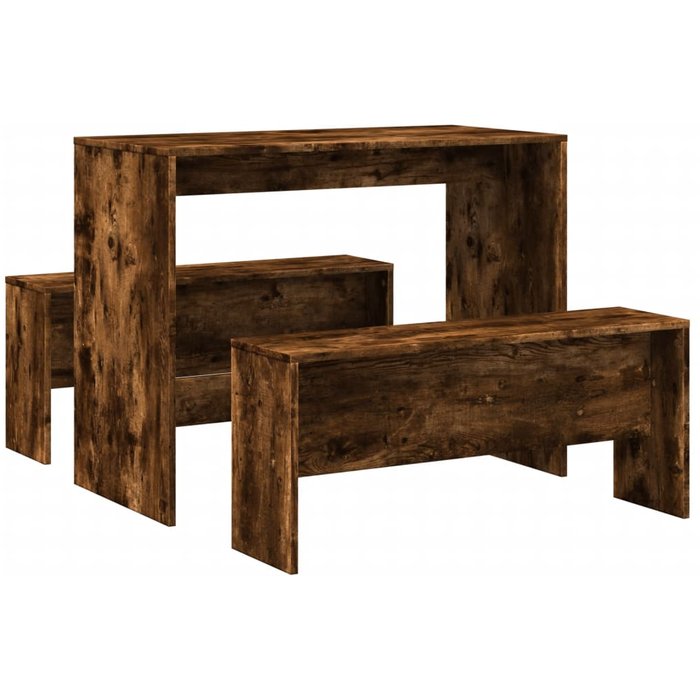 Mesa y bancos de comedor 3 pzas madera ingeniería roble ahumado