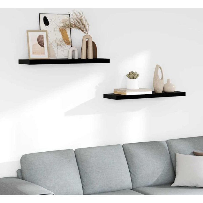 Estantería flotante de pared, 2 unidades, negro brillante, 80x23,5x3,8 cm, mdf
