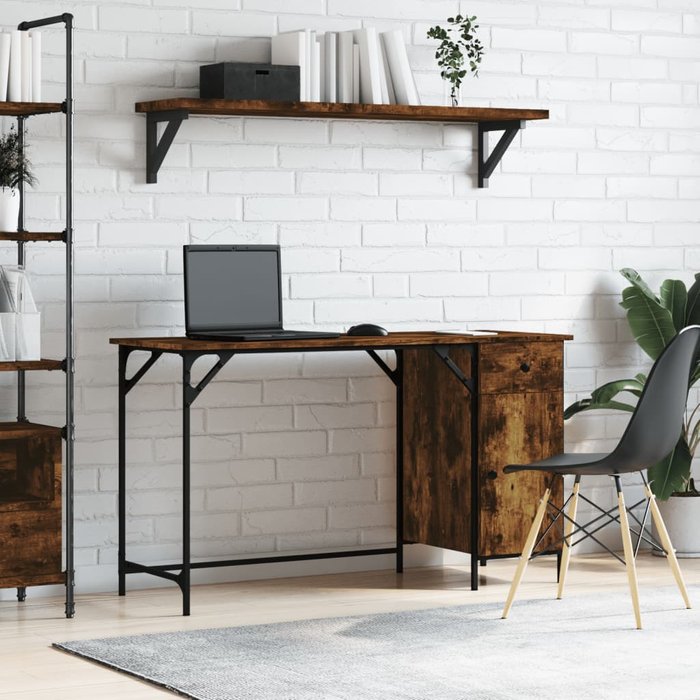 Escritorio para ordenador de roble ahumado 131x48x75 cm madera contrachapada