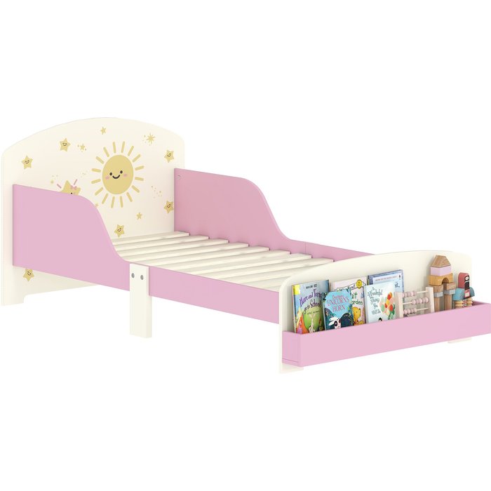 Cama infantil rosa 70x140cm con almacenamiento y protección anticaída estrellas