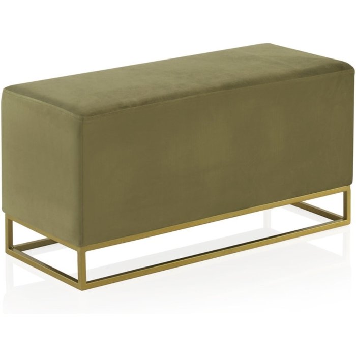 Banqueta tapizada con tejido aterciopelado verde con base dorada