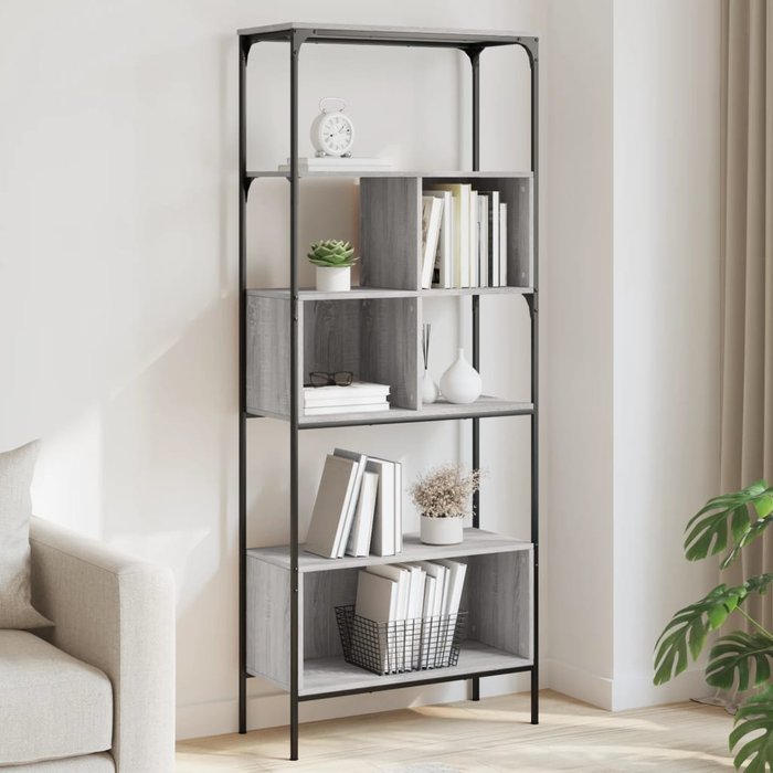 Librería sonoma de 5 niveles, color gris, 76 x 33 x 188,5 cm. - pangivo