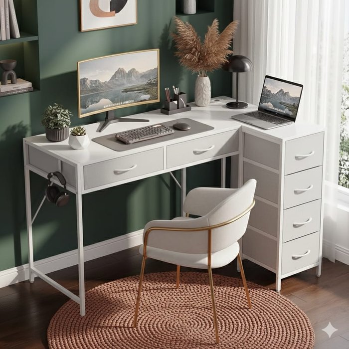 Escritorio esquinero essenza melamina blanco 126x48x80 cm con hub usb