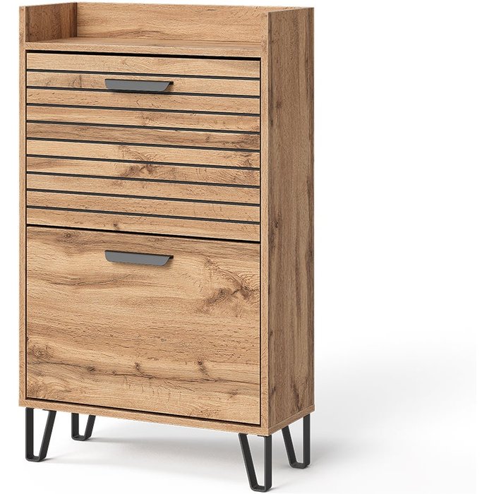Vicco mueble zapatero amber, roble wotan, 59.8 x 100 cm con 2 compartimentos