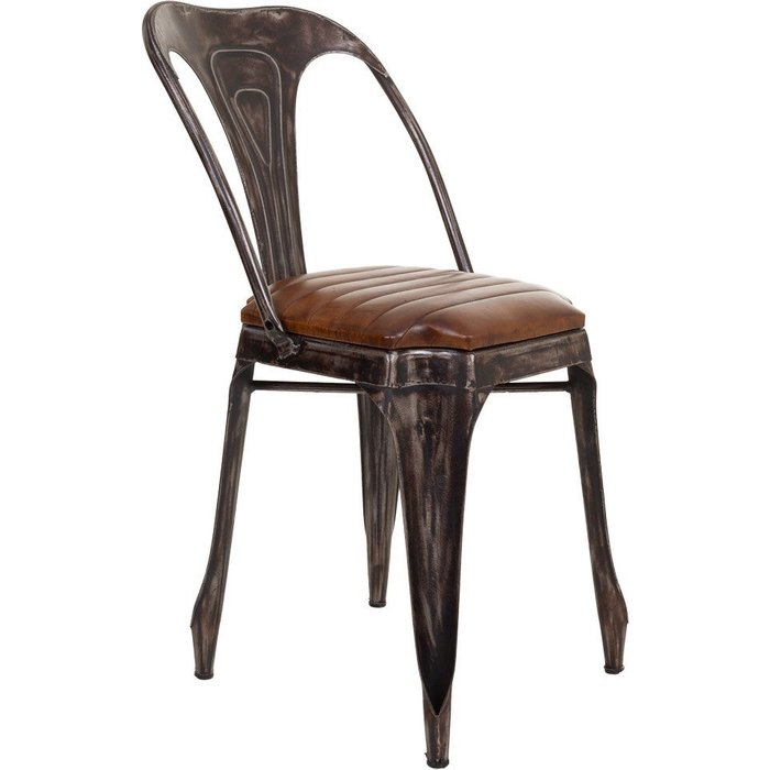 Silla de metal y piel marrón 39x52x84h cm