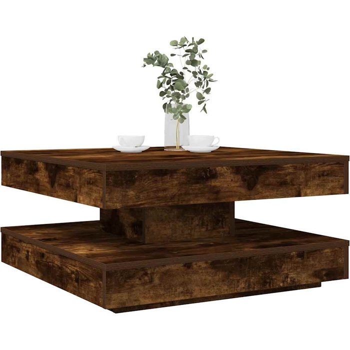 Mesa de centro giratoria 360 grados roble ahumado 70x70x34,5 cm