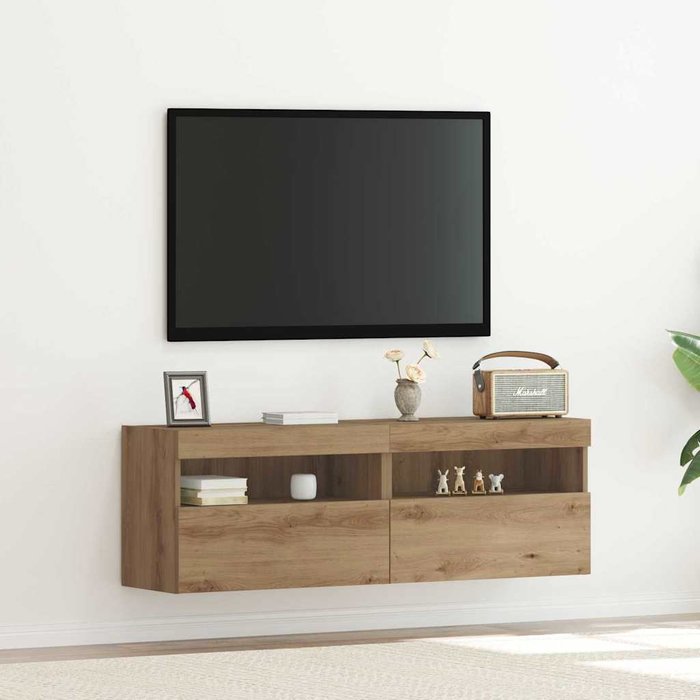 Mueble de tv de pared, 2 piezas, roble artesanal, 60 x 30 x 40 cm