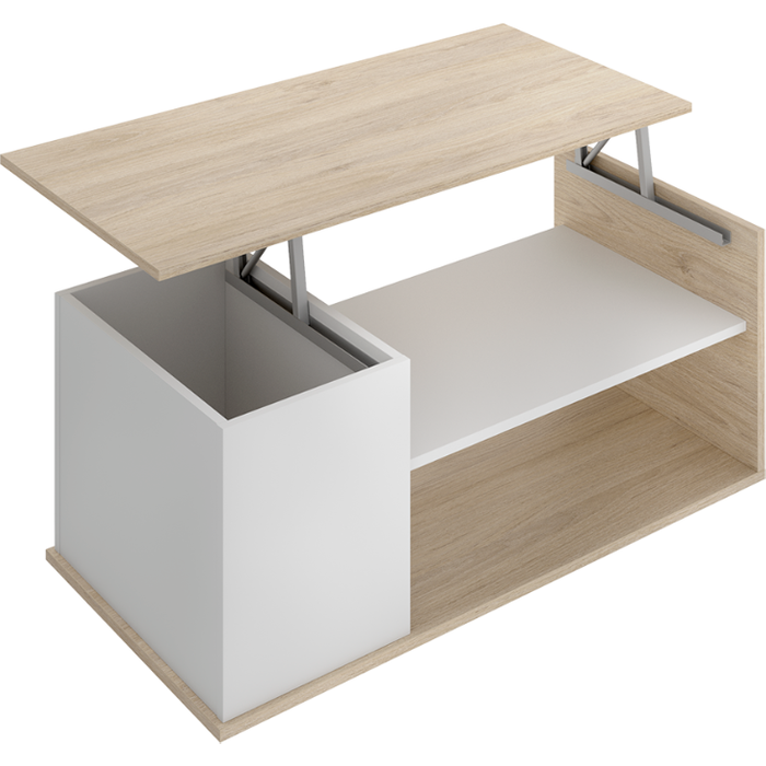 Mesa de centro sobre elevable modelo bari natural/blanco - dekit