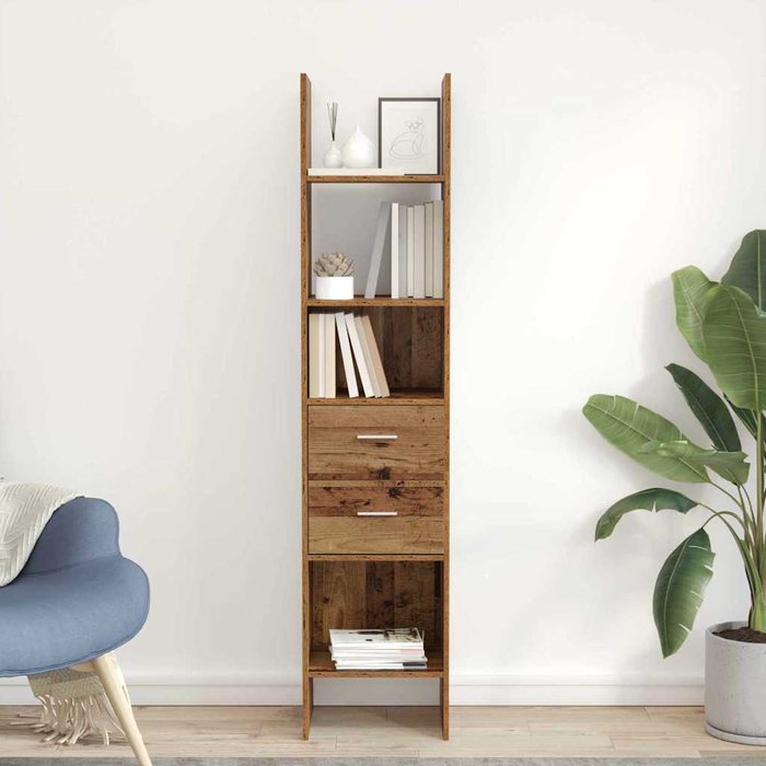 Librería antigua de madera, 40 x 35 x 180 cm, madera contrachapada. - pangivo
