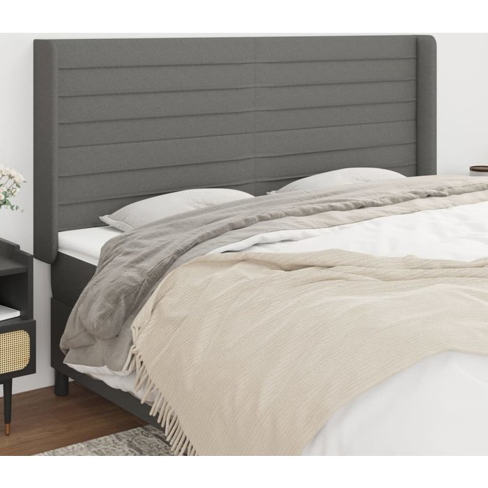 Cabecero con orejas de tela gris oscuro 203x16x118/128 cm