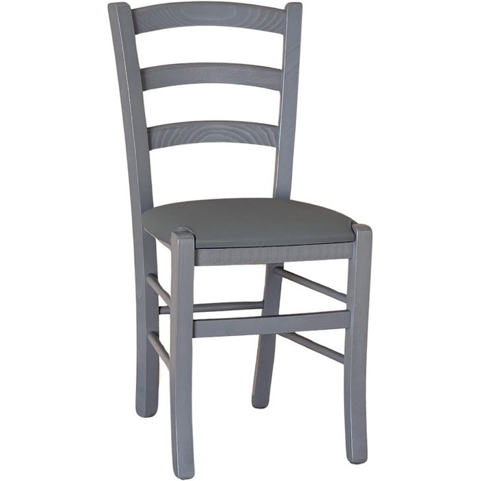 Silla de madera venezia paesana gris con asiento símil piel gris antracita