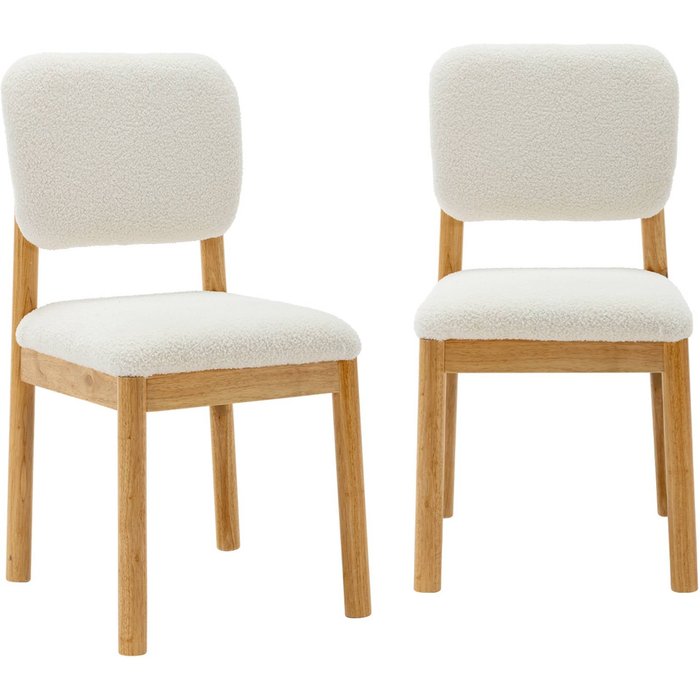 Sillas de madera de hevea y borreguito, set de 2 blanco - 45x48.5x89.5 cm