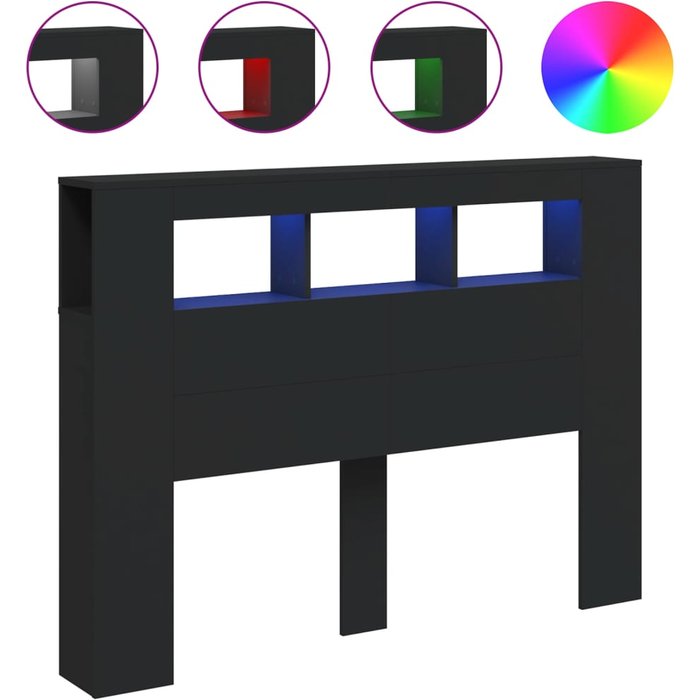 Cabecero con led madera de ingeniería negro 140x18,5x103,5 cm - comfortxl