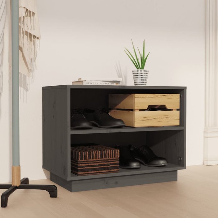 Maison exclusive - armario zapatero de madera maciza de pino gris 60x34x45 cm