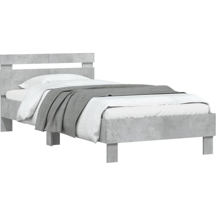 Cama con cabecero madera de ingeniería gris hormigón 100x200 cm