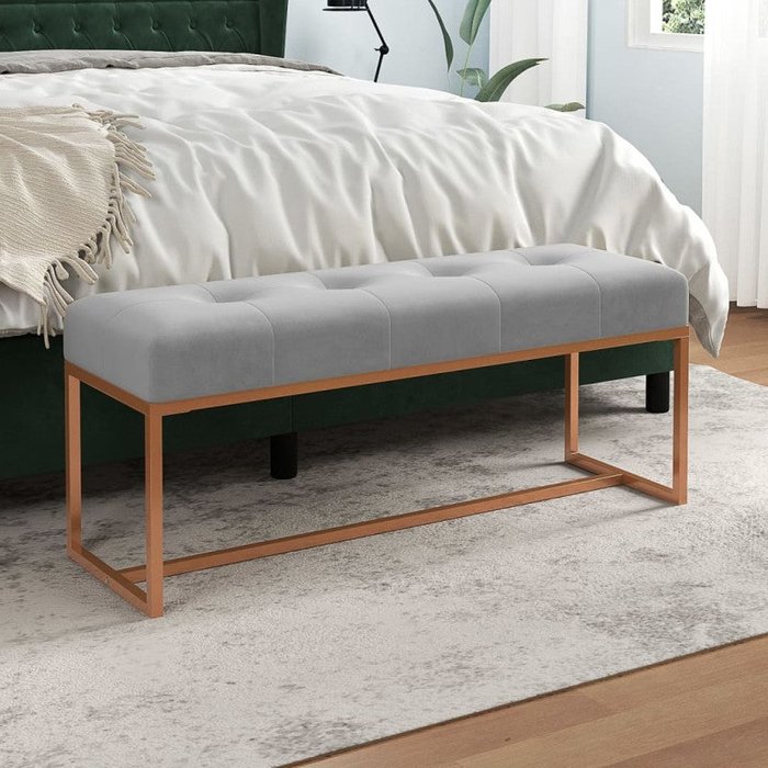 Banco de terciopelo gris 110x36x45 cm v4692 unico / gris