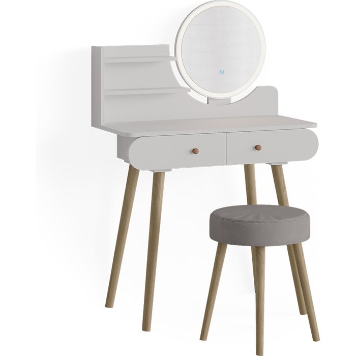 Vicco tocador edda, blanco, 80 cm con iluminación led y taburete