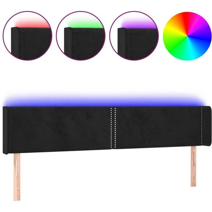 Cabecero cama - mueble cabecero con led de terciopelo negro 203x16x78/88 cm