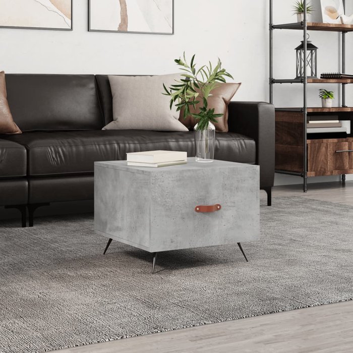 Mesa de centro gris hormigón de 50x50x40 cm, fabricada en madera de ingeniería.