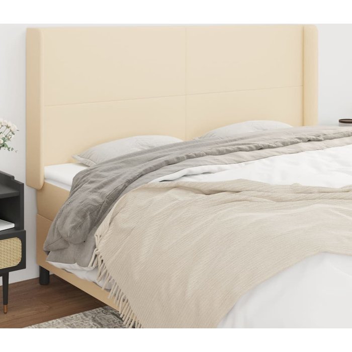 Cabecero con orejas de tela color crema 163x16x118/128 cm