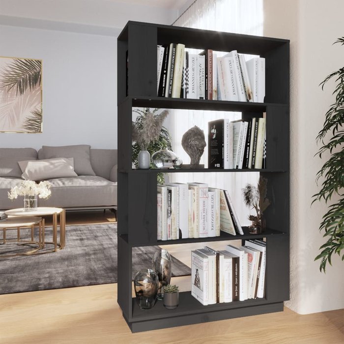 Librería/separador de ambientes gris 80x25x132 cm pino macizo