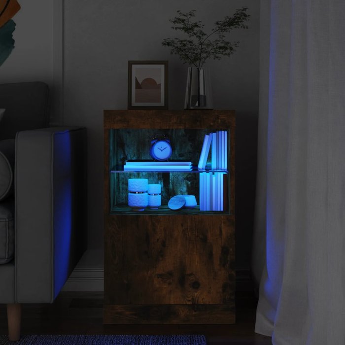 Maison exclusive - aparador con luces led roble ahumado 41x37x67 cm