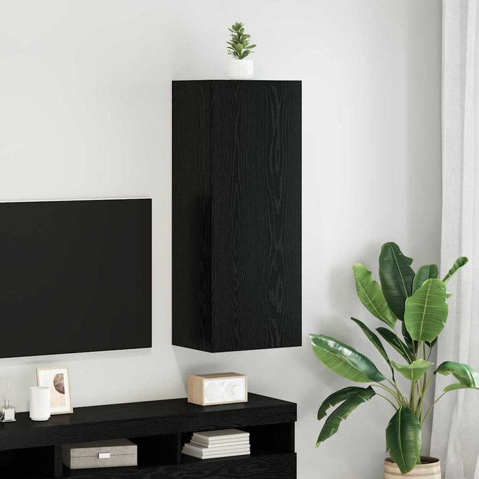 Mueble de tv de pared, roble negro, 40,5 x 30 x 102 cm, madera de ingeniería