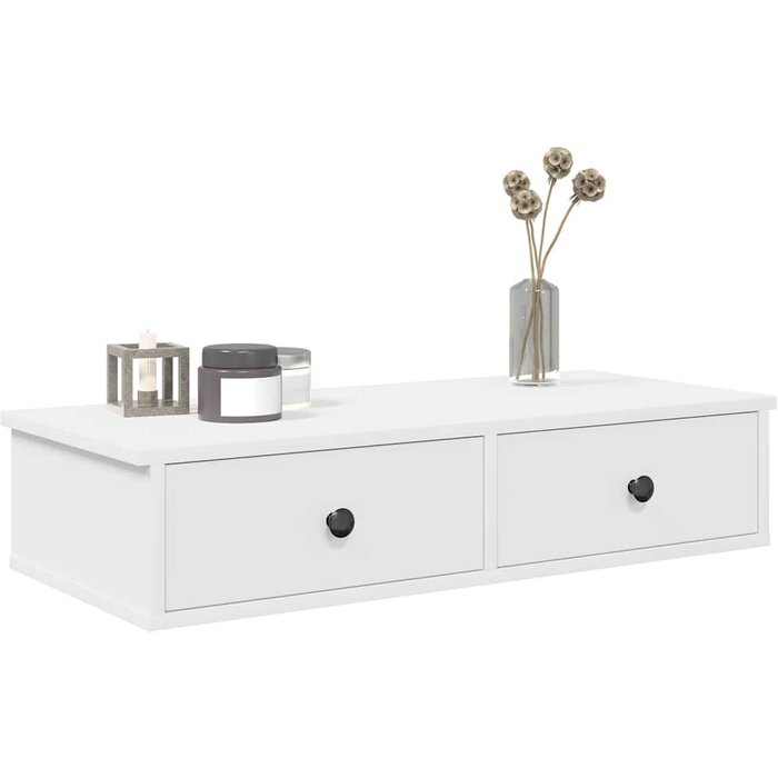 Estante de pared con cajones blanco 80x31x17 cm madera contrachapada