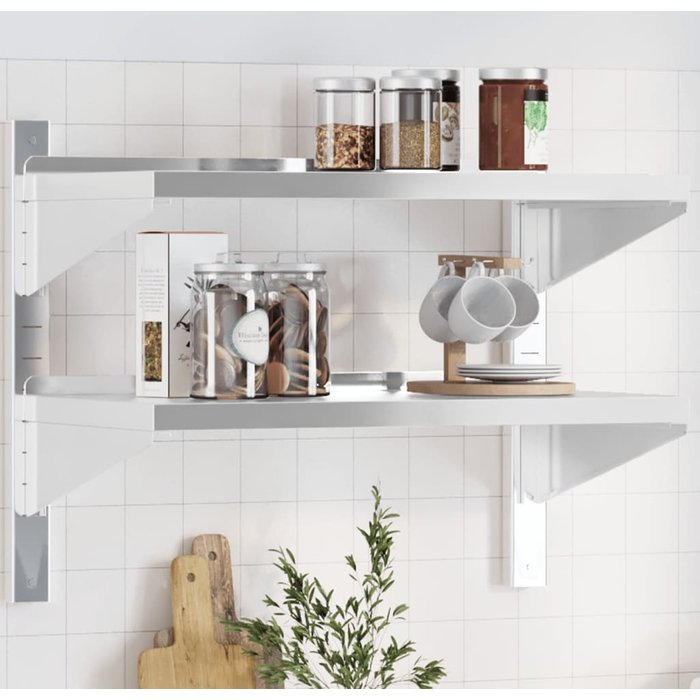 Estante de pared de 2 niveles 75x40x60 cm acero inoxidable plateado