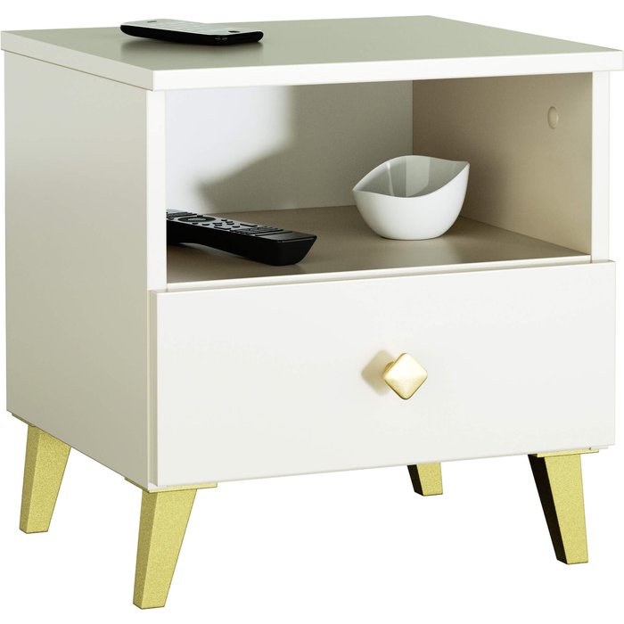 Mesita de noche mobi 40 cm, 1 cajón acabado en color kashmir con tirador dorado