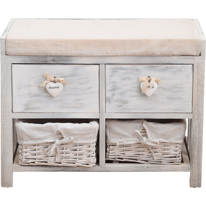 Banco de asiento rebecca mobili 2 cajones decapado vintage 46x60x30