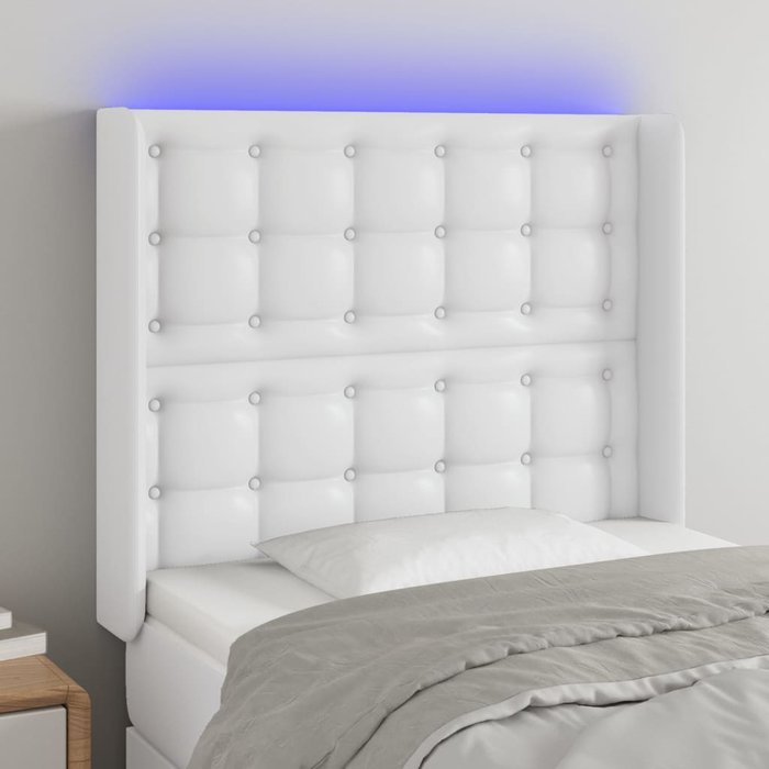 Cabecero con led cuero sintético blanco 93x16x118/128 cm