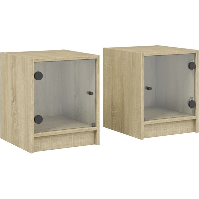 Mesitas noche con puertas vidrio 2 uds roble sonoma 35x37x42 cm - comfortxl