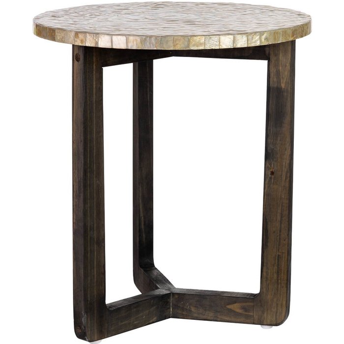 Mesa auxiliar de madera y capiz beige d40x45h cm