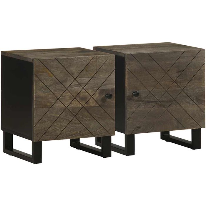 Mesitas de noche 2 unidades madera maciza de mango negro 40x33x46 cm