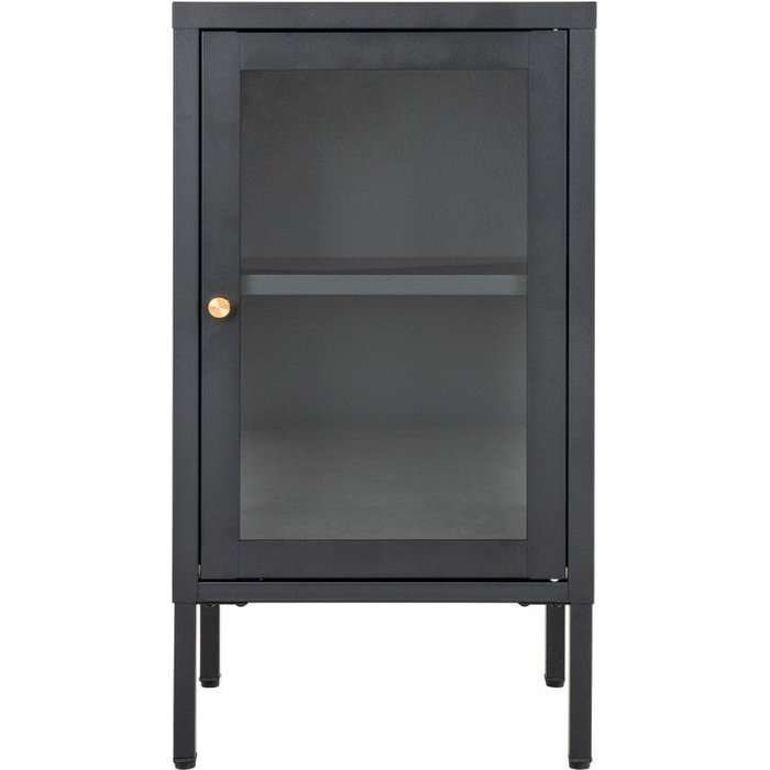 Mueble de almacenaje 1 puerta de cristal y metal negro 38x70 cm