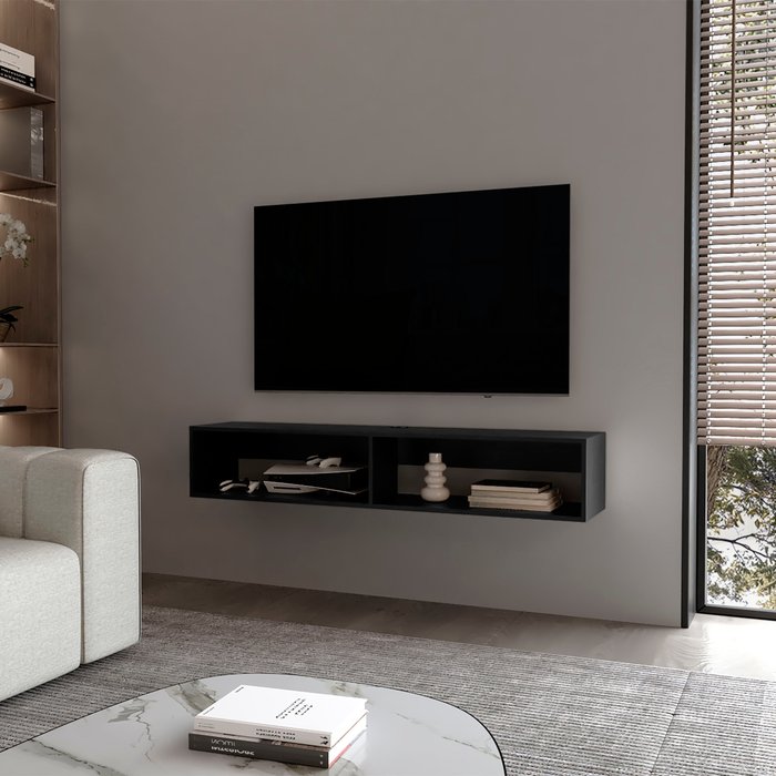 Tuhome estante flotante central para medios en melamina con dos estantes, negro