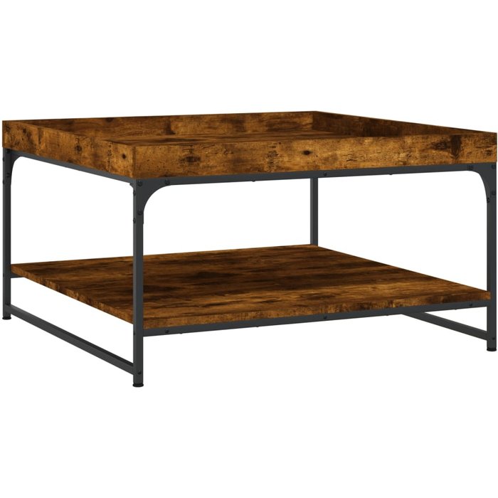 Mesa de centro madera ingeniería y hierro roble humo 80x80x45cm